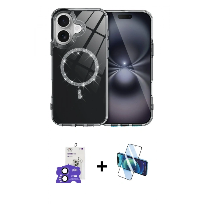 MARSİLYAN™- iPhone 17 Kılıf Kıvılcım Form Prime - Siyah 3D Antistatik Seramik Nano Ekran Koruyucu + Bilvis Titan Kamera Lens - SH