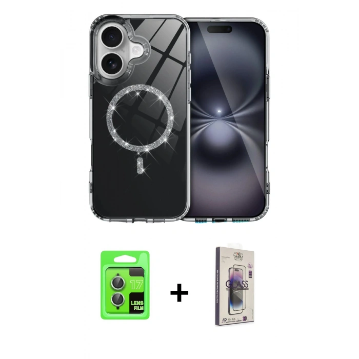 MARSİLYAN™- iPhone 17 Kılıf Kıvılcım Form Prime - Siyah Bilvis 3D Cam Ekran Koruyucu + Raze Metal Kamera Lens - AKYL