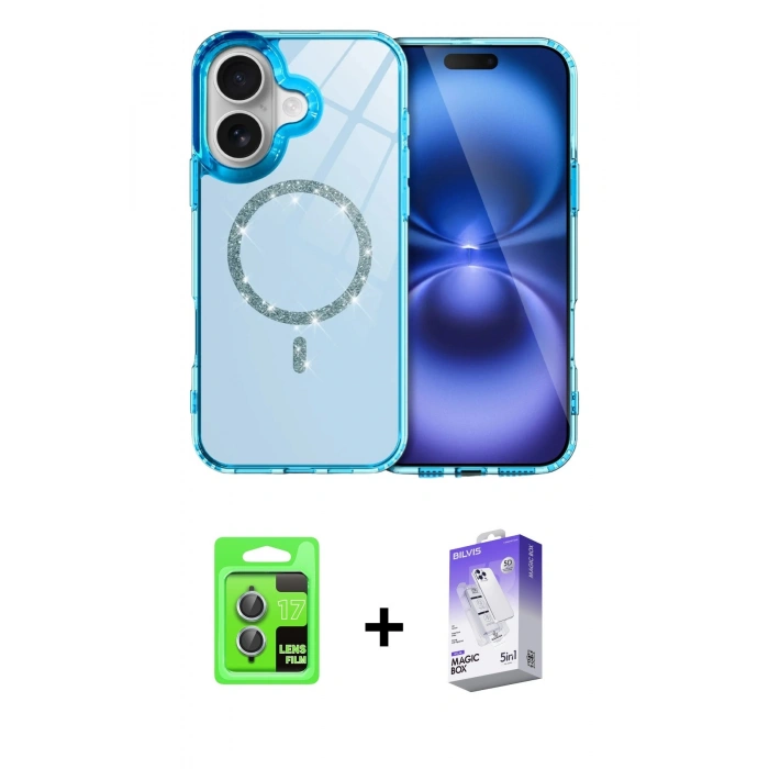 MARSİLYAN™- iPhone 17 Kılıf Kıvılcım Form Prime - Siyah Bilvis 5in1 3D Magic Cam Ekran Koruyucu + Raze Metal Kamera Lens - AKMI