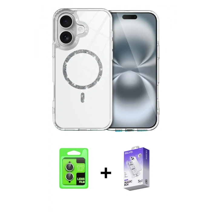 MARSİLYAN™- iPhone 17 Kılıf Kıvılcım Form Prime - Siyah Bilvis 5in1 3D Magic Cam Ekran Koruyucu + Açık Yeşil Raze Metal Kamera Lens