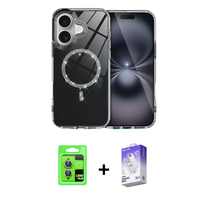 MARSİLYAN™- iPhone 17 Kılıf Kıvılcım Form Prime - Siyah Bilvis 5in1 3D Magic Cam Ekran Koruyucu + Açık Yeşil Raze Metal Kamera Lens