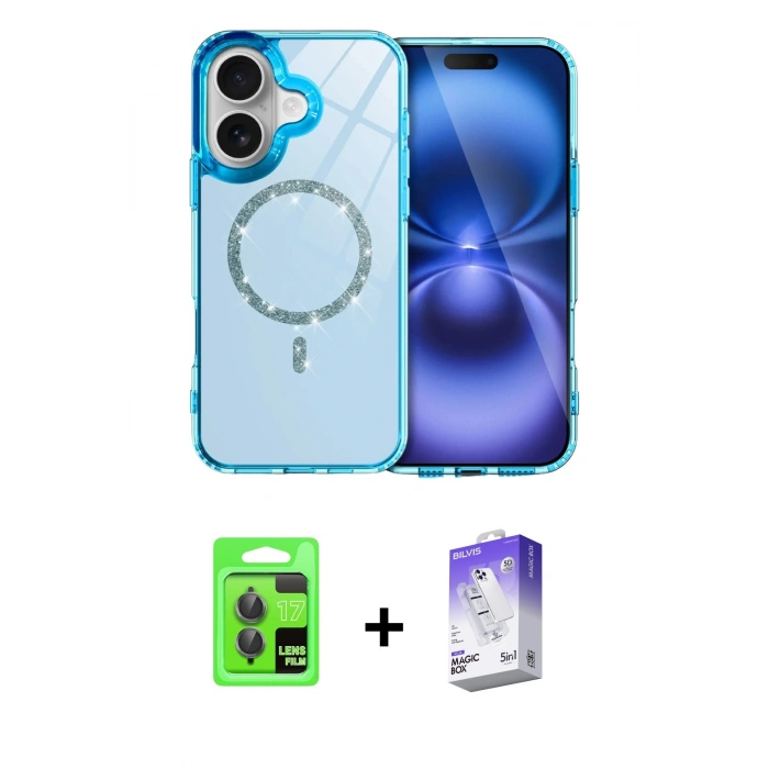 MARSİLYAN™- iPhone 17 Kılıf Kıvılcım Form Prime - Siyah Bilvis 5in1 3D Magic Cam Ekran Koruyucu + Raze Metal Kamera Lens - GI