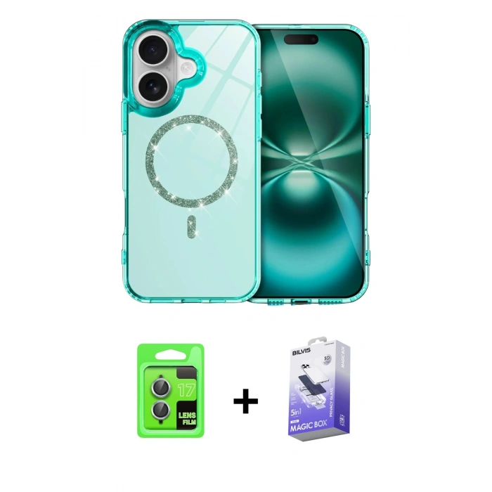 MARSİLYAN™- iPhone 17 Kılıf Kıvılcım Form Prime - Siyah Bilvis 5in1 5D Magic Hayalet Cam Ekran Koruyucu + Raze Metal Kamera Lens - AKMI