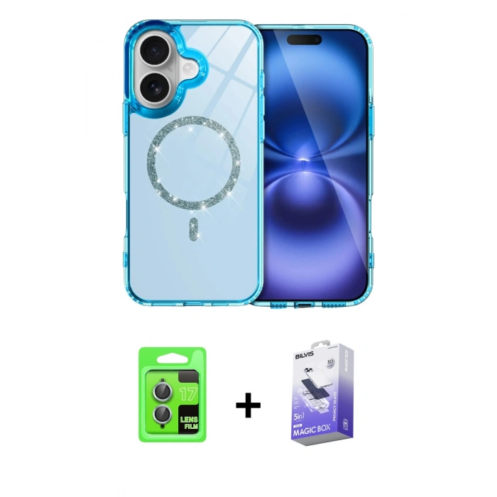 MARSİLYAN™- iPhone 17 Kılıf Kıvılcım Form Prime - Siyah Bilvis 5in1 5D Magic Hayalet Cam Ekran Koruyucu + Raze Metal Kamera Lens - AKMI