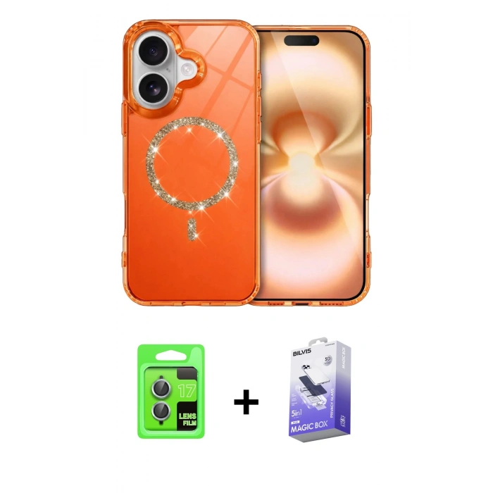MARSİLYAN™- iPhone 17 Kılıf Kıvılcım Form Prime - Siyah Bilvis 5in1 5D Magic Hayalet Cam Ekran Koruyucu + Raze Metal Kamera Lens - AKMI