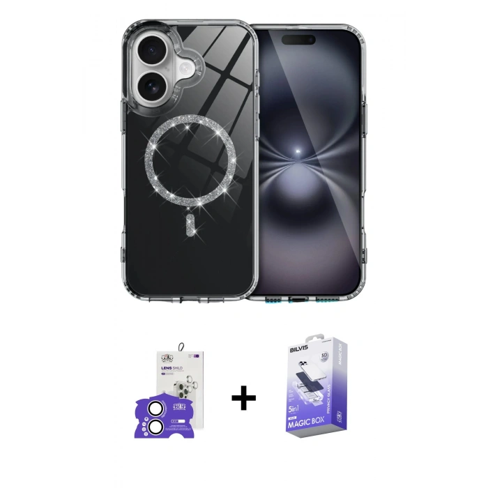 MARSİLYAN™- iPhone 17 Kılıf Kıvılcım Form Prime - Siyah Bilvis 5in1 5D Magic Hayalet Cam Ekran Koruyucu + Bilvis Titan Kamera Lens - GS