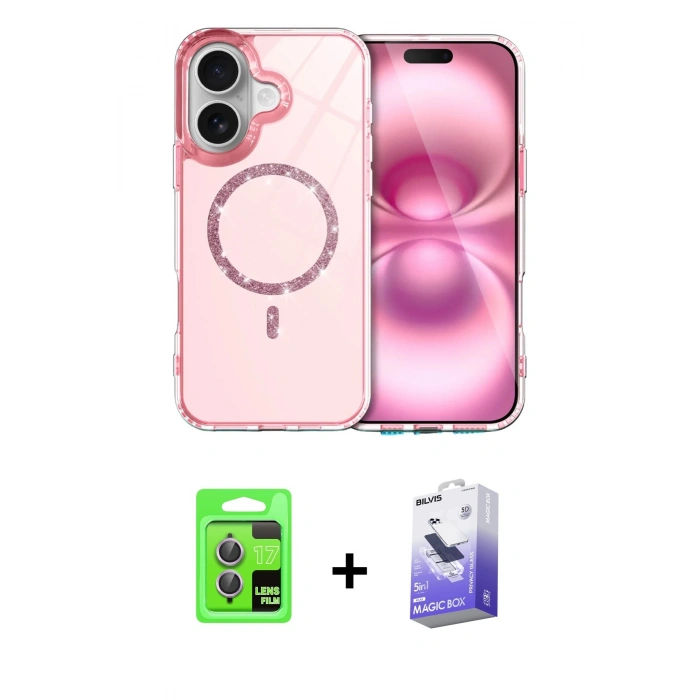 MARSİLYAN™- iPhone 17 Kılıf Kıvılcım Form Prime - Siyah Bilvis 5in1 5D Magic Hayalet Cam Ekran Koruyucu + Raze Metal Kamera Lens - AKMR