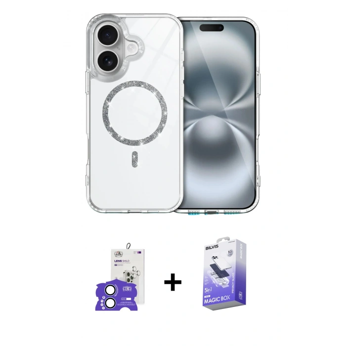MARSİLYAN™- iPhone 17 Kılıf Kıvılcım Form Prime - Siyah Bilvis 5in1 5D Magic Hayalet Cam Ekran Koruyucu + Açık Mavi Bilvis Titan Kamera Lens