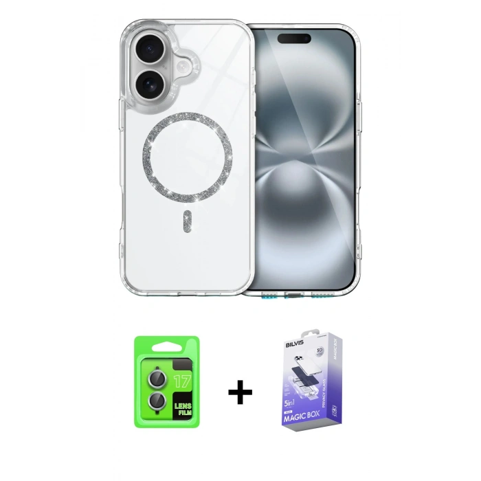 MARSİLYAN™- iPhone 17 Kılıf Kıvılcım Form Prime - Siyah Bilvis 5in1 5D Magic Hayalet Cam Ekran Koruyucu + Raze Metal Kamera Lens - AKMI