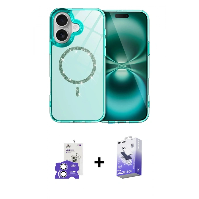 MARSİLYAN™- iPhone 17 Kılıf Kıvılcım Form Prime - Siyah Bilvis 5in1 5D Magic Hayalet Cam Ekran Koruyucu + Gümüş Bilvis Titan Kamera Lens