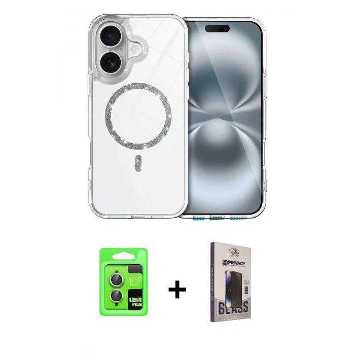 MARSİLYAN™- iPhone 17 Kılıf Kıvılcım Form Prime - Siyah Bilvis Hayalet Cam Ekran Koruyucu + Raze Metal Kamera Lens - AKYL