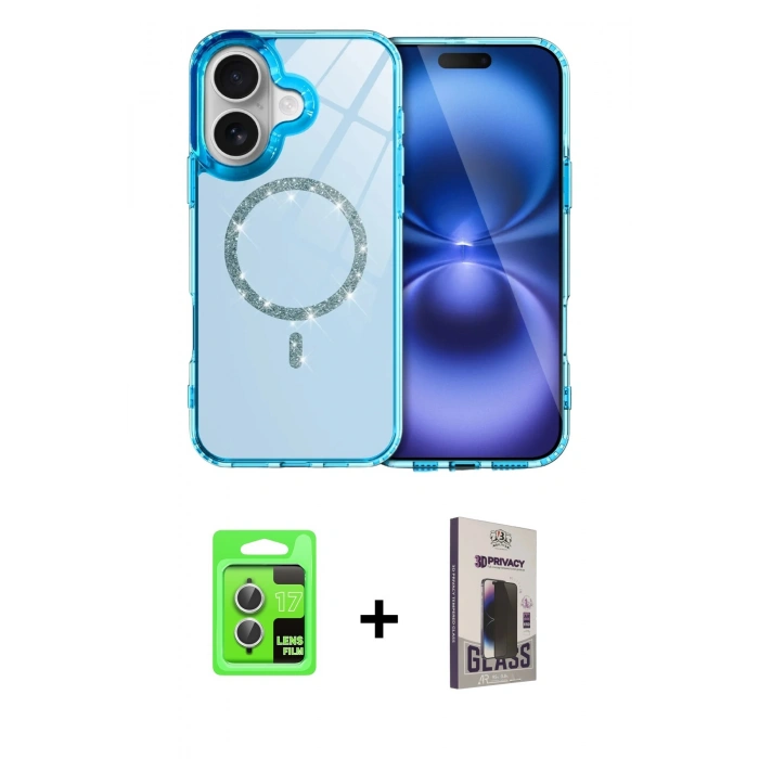 MARSİLYAN™- iPhone 17 Kılıf Kıvılcım Form Prime - Siyah Bilvis Hayalet Cam Ekran Koruyucu + Raze Metal Kamera Lens - GS