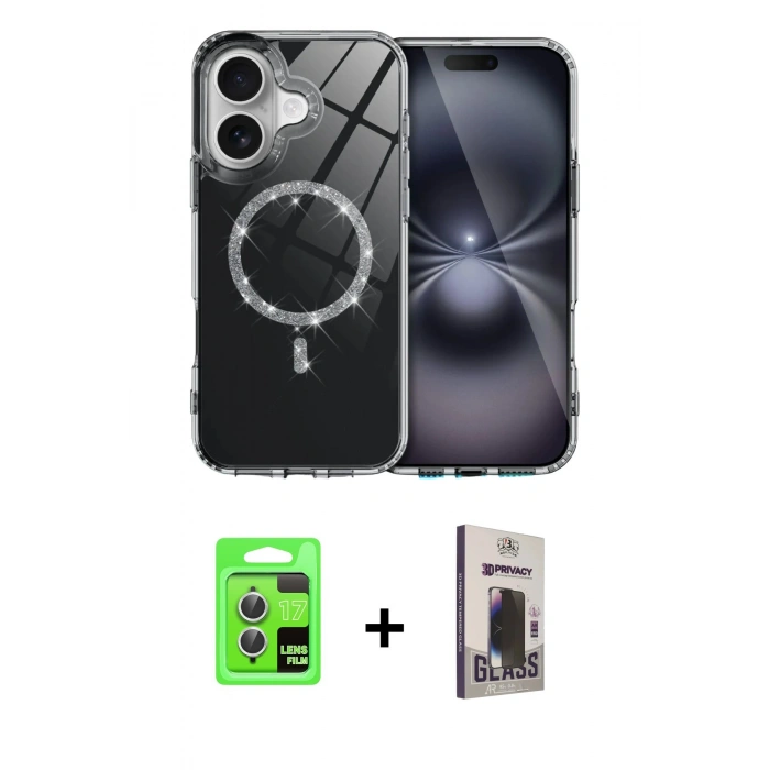 MARSİLYAN™- iPhone 17 Kılıf Kıvılcım Form Prime - Siyah Bilvis Hayalet Cam Ekran Koruyucu + Raze Metal Kamera Lens - GS
