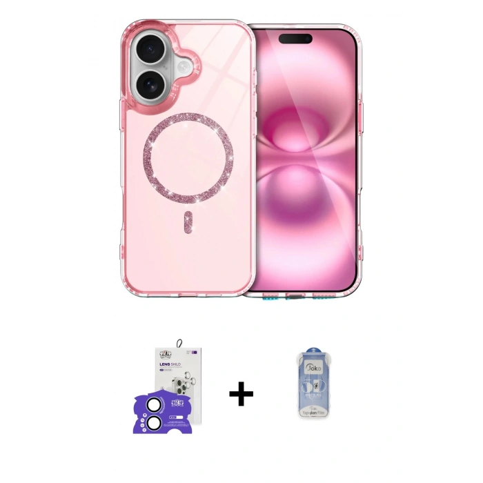 MARSİLYAN™- iPhone 17 Kılıf Kıvılcım Form Prime - Siyah Joko Magic 5D Cam + Açık Mavi Bilvis Titan Kamera Lens