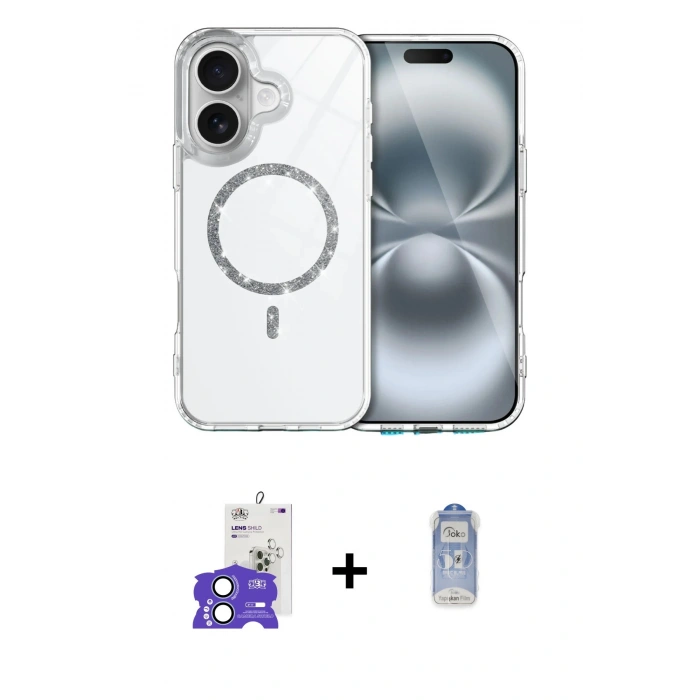 MARSİLYAN™- iPhone 17 Kılıf Kıvılcım Form Prime - Siyah Joko Magic 5D Cam + Açık Mavi Bilvis Titan Kamera Lens