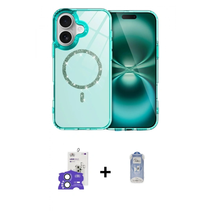 MARSİLYAN™- iPhone 17 Kılıf Kıvılcım Form Prime - Siyah Joko Magic 5D Cam + Açık Mavi Bilvis Titan Kamera Lens