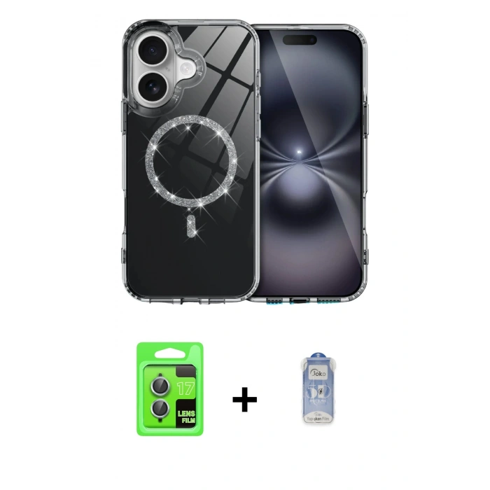 MARSİLYAN™- iPhone 17 Kılıf Kıvılcım Form Prime - Siyah Joko Magic 5D Cam + Raze Metal Kamera Lens - AKMI