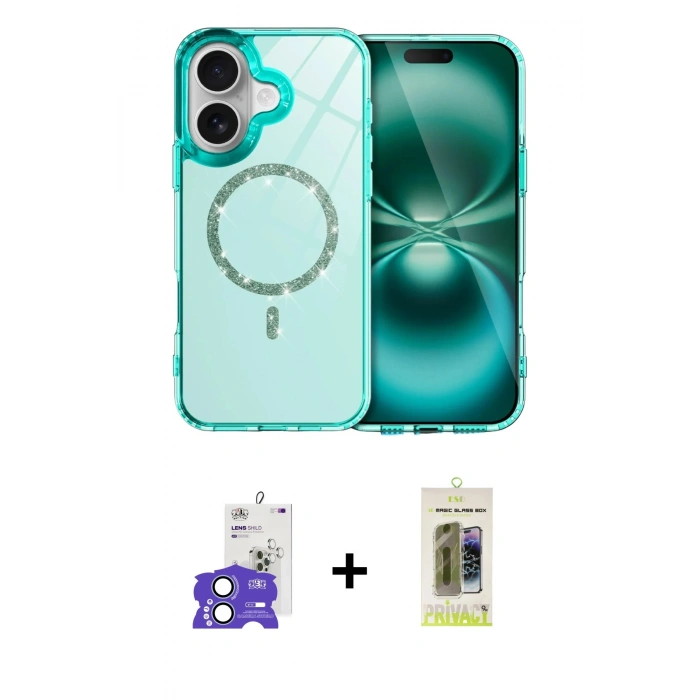 MARSİLYAN™- iPhone 17 Kılıf Kıvılcım Form Prime - Siyah Joko Magic 5D Hayalet Cam + Açık Mavi Bilvis Titan Kamera Lens