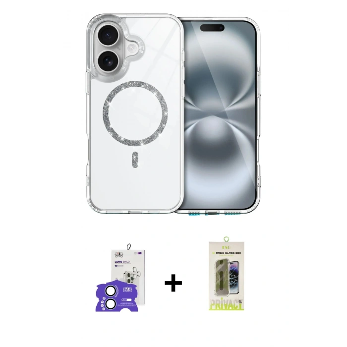 MARSİLYAN™- iPhone 17 Kılıf Kıvılcım Form Prime - Siyah Joko Magic 5D Hayalet Cam + Açık Mavi Bilvis Titan Kamera Lens