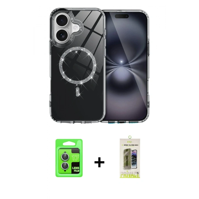 MARSİLYAN™- iPhone 17 Kılıf Kıvılcım Form Prime - Siyah Joko Magic 5D Hayalet Cam + Raze Metal Kamera Lens - AKMI