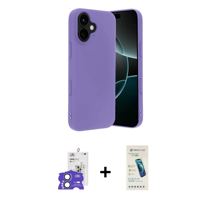 MARSİLYAN™- iPhone 17 Kılıf Kozmos Yansıma Özel Seri - Şeffaf Pasifik Cam Ekran Koruyucu + Açık Mavi Bilvis Titan Kamera Lens