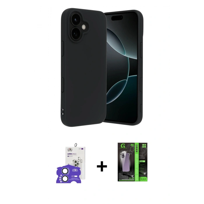 MARSİLYAN™- iPhone 17 Kılıf Kozmos Yansıma Özel Seri - Siyah 360 Mat Full Body Arka Koruyucu + Açık Mavi Bilvis Titan Kamera Lens