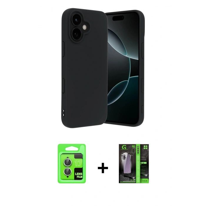 MARSİLYAN™- iPhone 17 Kılıf Kozmos Yansıma Özel Seri - Siyah 360 Mat Full Body Arka Koruyucu + Raze Metal Kamera Lens - AKYL