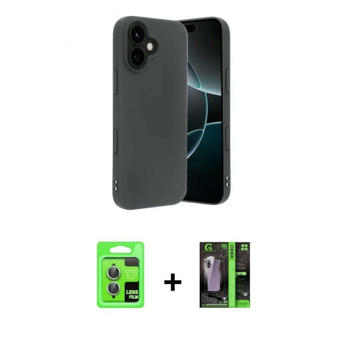 MARSİLYAN™- iPhone 17 Kılıf Kozmos Yansıma Özel Seri - Siyah 360 Mat Full Body Arka Koruyucu + Raze Metal Kamera Lens - AKYL
