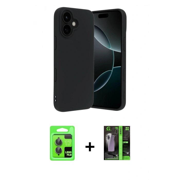 MARSİLYAN™- iPhone 17 Kılıf Kozmos Yansıma Özel Seri - Siyah 360 Mat Full Body Arka Koruyucu + Raze Metal Kamera Lens - GI