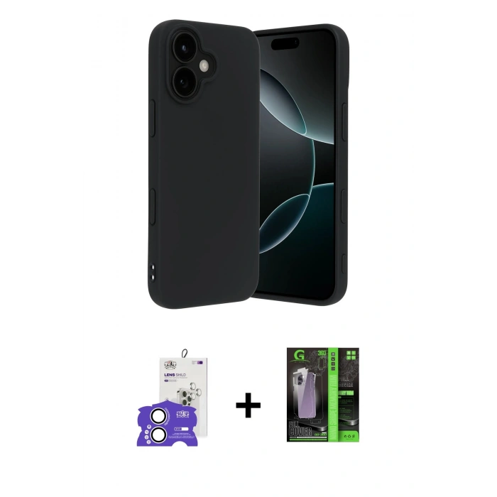 MARSİLYAN™- iPhone 17 Kılıf Kozmos Yansıma Özel Seri - Siyah 360 Mat Full Body Arka Koruyucu + Bilvis Titan Kamera Lens - GS