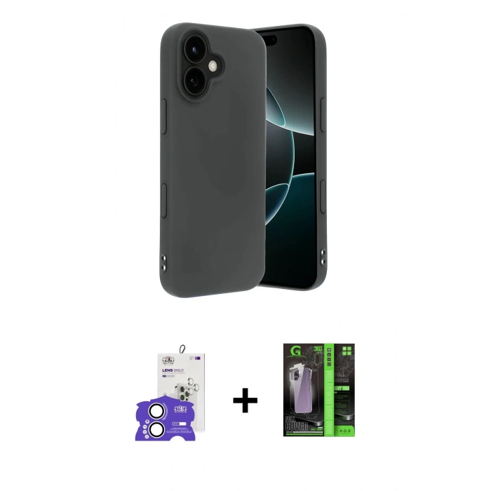 MARSİLYAN™- iPhone 17 Kılıf Kozmos Yansıma Özel Seri - Siyah 360 Mat Full Body Arka Koruyucu + Bilvis Titan Kamera Lens - GS