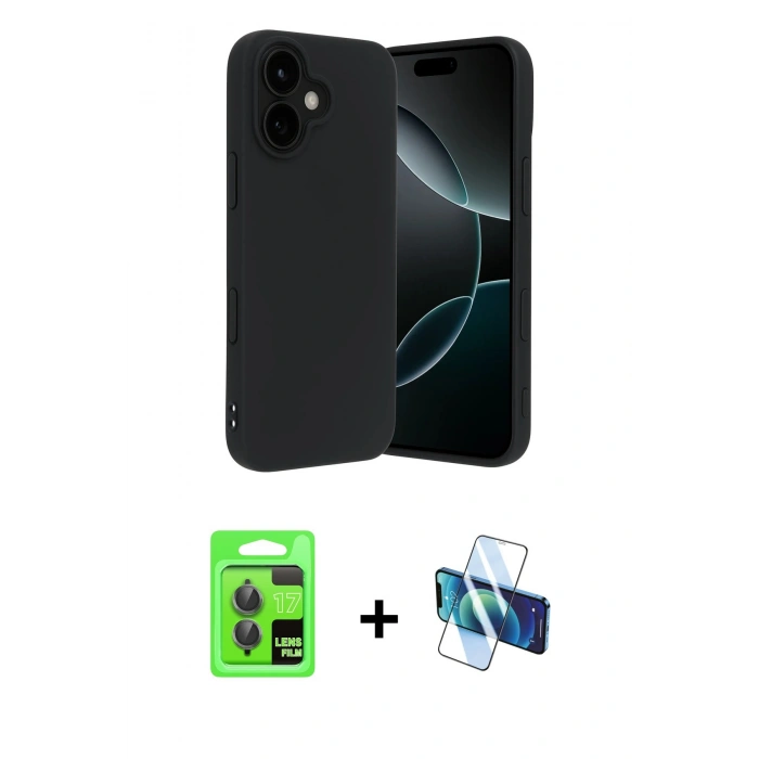 MARSİLYAN™- iPhone 17 Kılıf Kozmos Yansıma Özel Seri - Siyah 3D Antistatik Cam Ekran Koruyucu + Raze Metal Kamera Lens - GI