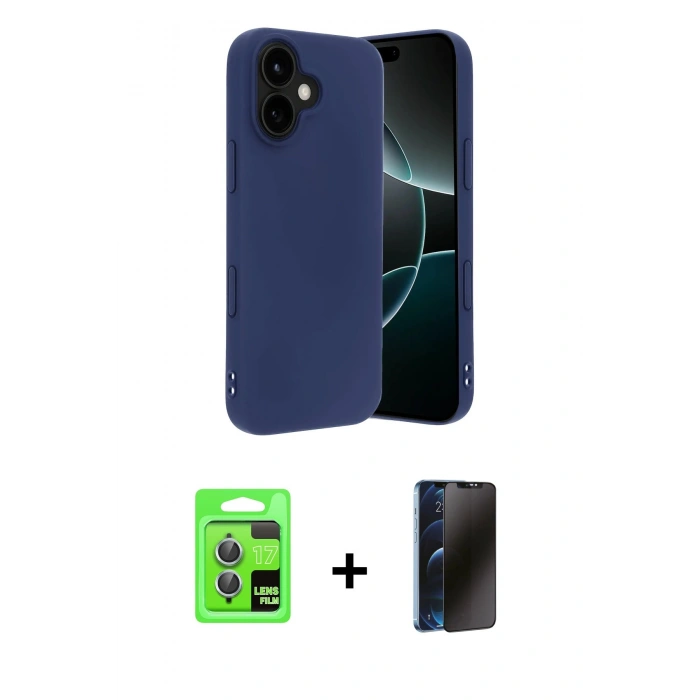 MARSİLYAN™- iPhone 17 Kılıf Kozmos Yansıma Özel Seri - Siyah 3D Antistatik Hayalet Cam Ekran Koruyucu + Raze Metal Kamera Lens - AKMI