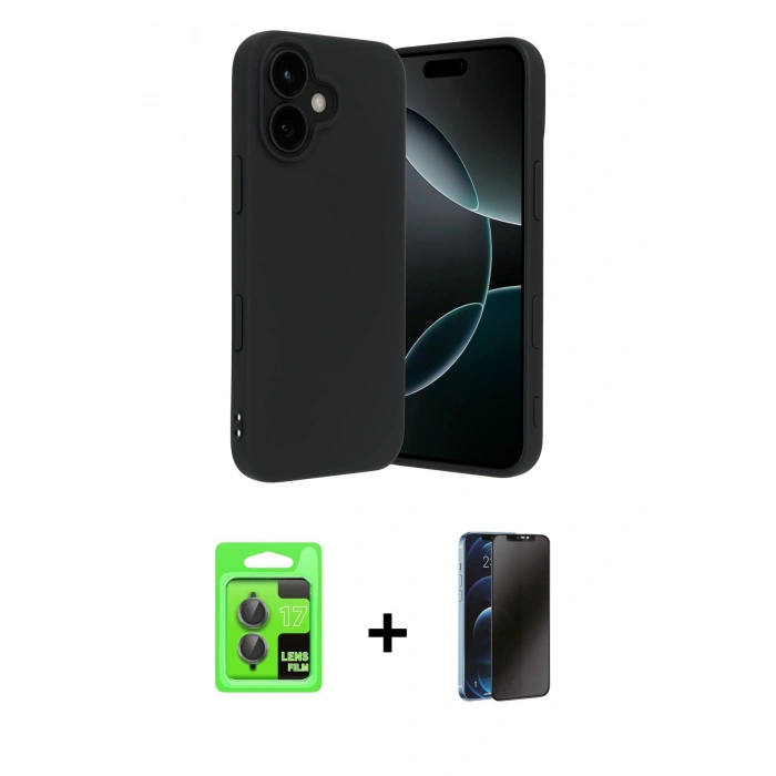 MARSİLYAN™- iPhone 17 Kılıf Kozmos Yansıma Özel Seri - Siyah 3D Antistatik Hayalet Cam Ekran Koruyucu + Raze Metal Kamera Lens - GI