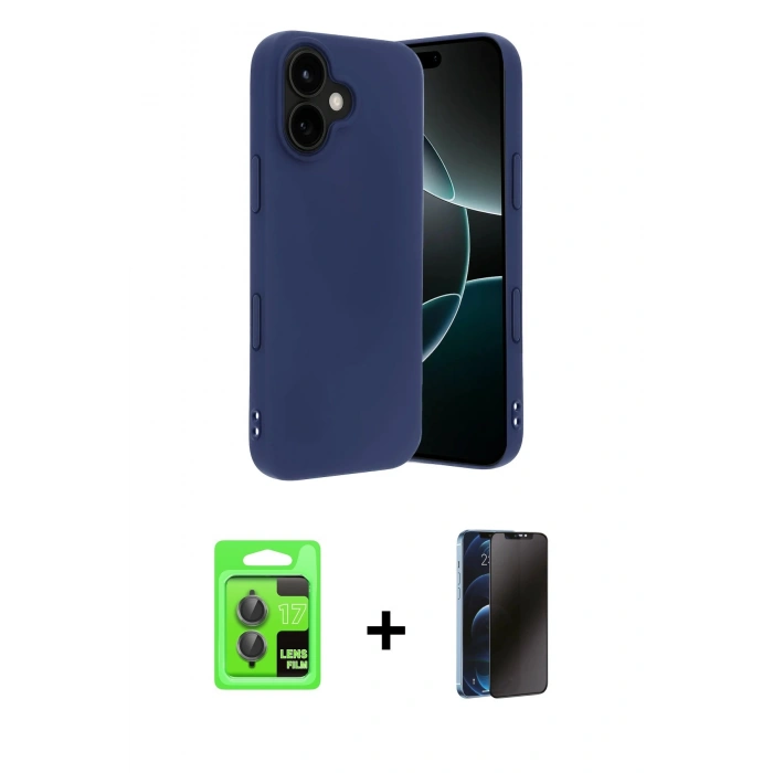 MARSİLYAN™- iPhone 17 Kılıf Kozmos Yansıma Özel Seri - Siyah 3D Antistatik Hayalet Cam Ekran Koruyucu + Raze Metal Kamera Lens - GI