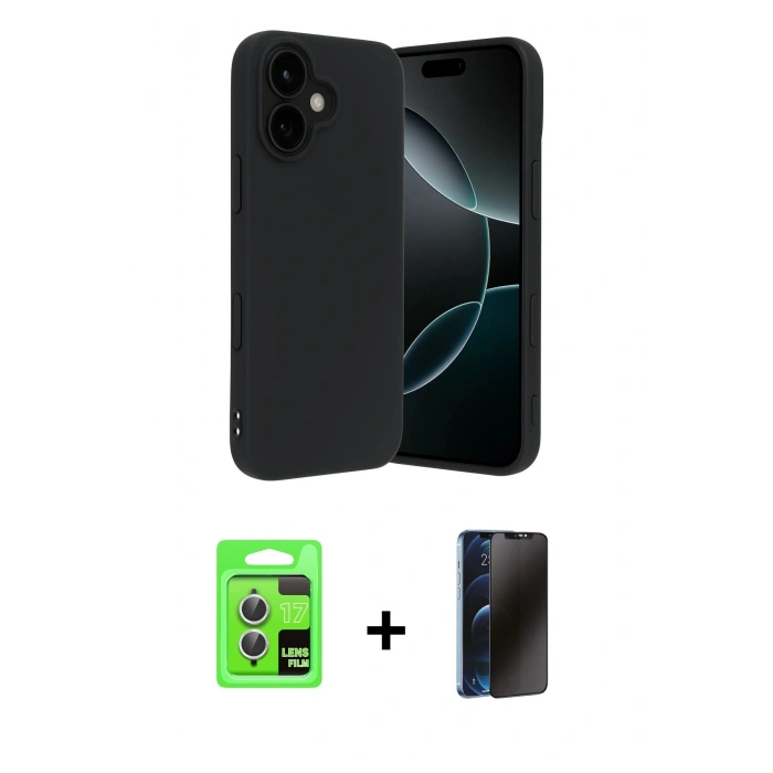 MARSİLYAN™- iPhone 17 Kılıf Kozmos Yansıma Özel Seri - Siyah 3D Antistatik Hayalet Cam Ekran Koruyucu + Raze Metal Kamera Lens - GS