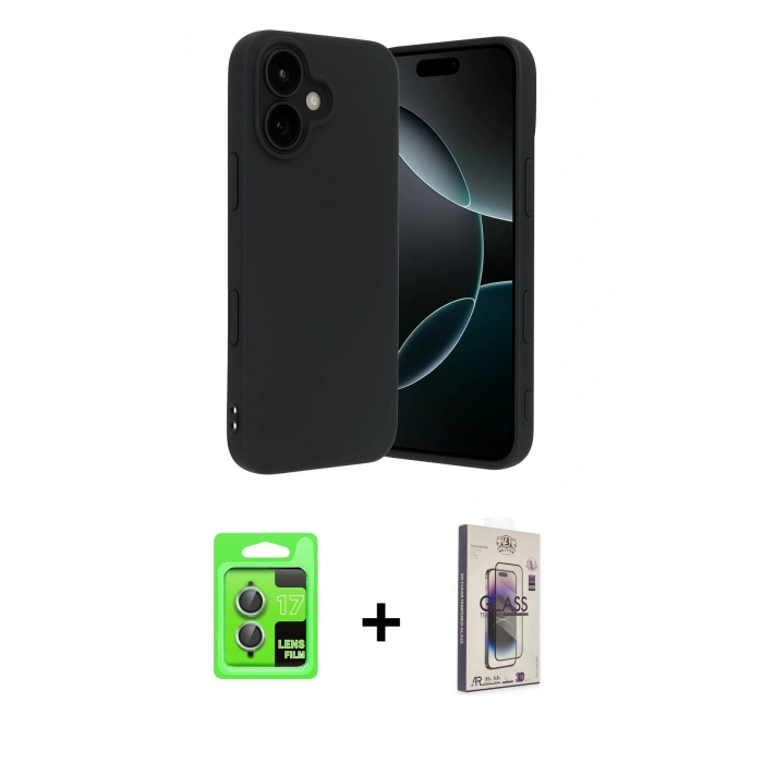 MARSİLYAN™- iPhone 17 Kılıf Kozmos Yansıma Özel Seri - Siyah Bilvis 3D Cam Ekran Koruyucu + Açık Yeşil Raze Metal Kamera Lens
