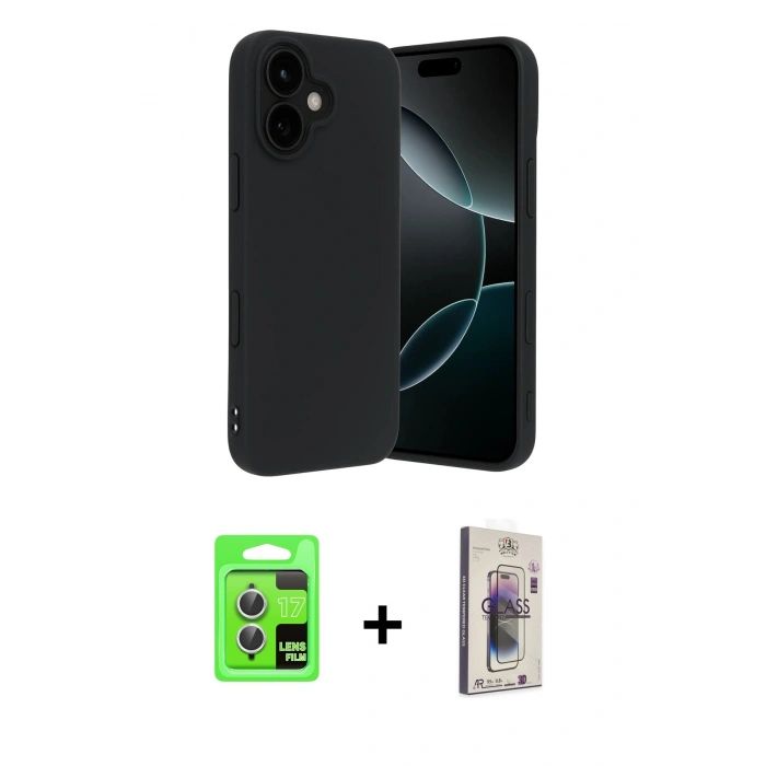 MARSİLYAN™- iPhone 17 Kılıf Kozmos Yansıma Özel Seri - Siyah Bilvis 3D Cam Ekran Koruyucu + Raze Metal Kamera Lens - GS