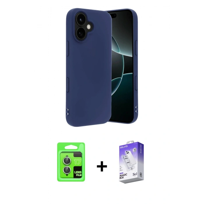 MARSİLYAN™- iPhone 17 Kılıf Kozmos Yansıma Özel Seri - Siyah Bilvis 5in1 3D Magic Cam Ekran Koruyucu + Raze Metal Kamera Lens - AKYL