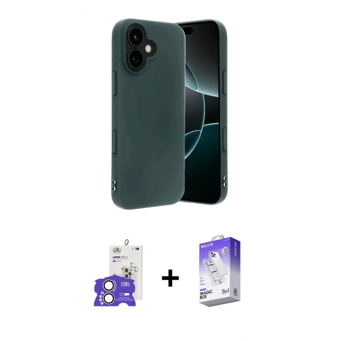 MARSİLYAN™- iPhone 17 Kılıf Kozmos Yansıma Özel Seri - Siyah Bilvis 5in1 3D Magic Cam Ekran Koruyucu + Bilvis Titan Kamera Lens - GS