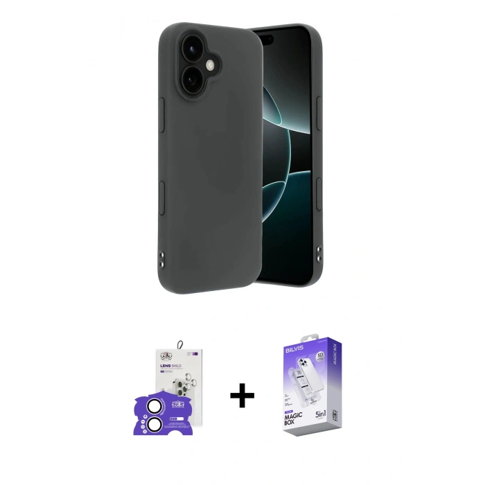 MARSİLYAN™- iPhone 17 Kılıf Kozmos Yansıma Özel Seri - Siyah Bilvis 5in1 3D Magic Cam Ekran Koruyucu + Bilvis Titan Kamera Lens - LA