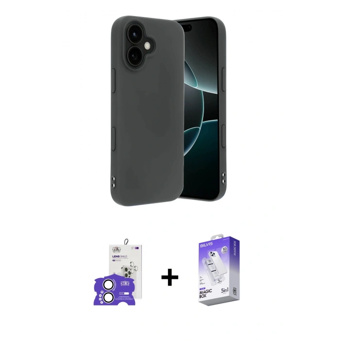 MARSİLYAN™- iPhone 17 Kılıf Kozmos Yansıma Özel Seri - Siyah Bilvis 5in1 3D Magic Cam Ekran Koruyucu + Bilvis Titan Kamera Lens - GS