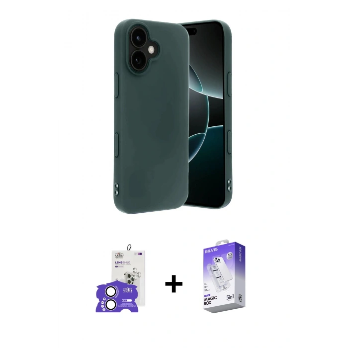 MARSİLYAN™- iPhone 17 Kılıf Kozmos Yansıma Özel Seri - Siyah Bilvis 5in1 3D Magic Cam Ekran Koruyucu + Bilvis Titan Kamera Lens - LA