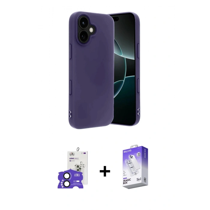 MARSİLYAN™- iPhone 17 Kılıf Kozmos Yansıma Özel Seri - Siyah Bilvis 5in1 3D Magic Cam Ekran Koruyucu + Bilvis Titan Kamera Lens - SH