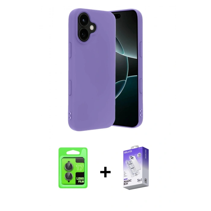 MARSİLYAN™- iPhone 17 Kılıf Kozmos Yansıma Özel Seri - Siyah Bilvis 5in1 3D Magic Cam Ekran Koruyucu + Gri Raze Metal Kamera Lens