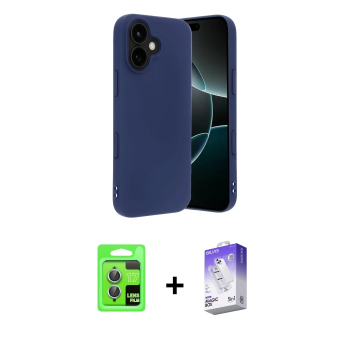 MARSİLYAN™- iPhone 17 Kılıf Kozmos Yansıma Özel Seri - Siyah Bilvis 5in1 3D Magic Cam Ekran Koruyucu + Raze Metal Kamera Lens - AKMI