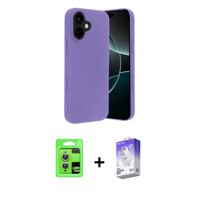 MARSİLYAN™- iPhone 17 Kılıf Kozmos Yansıma Özel Seri - Siyah Bilvis 5in1 3D Magic Cam Ekran Koruyucu + Raze Metal Kamera Lens - GS