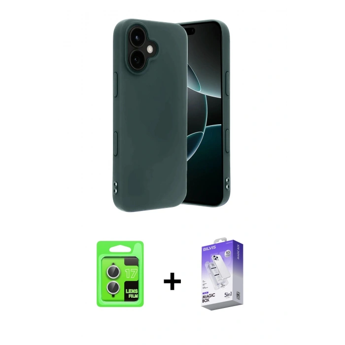 MARSİLYAN™- iPhone 17 Kılıf Kozmos Yansıma Özel Seri - Siyah Bilvis 5in1 3D Magic Cam Ekran Koruyucu + Raze Metal Kamera Lens - GS