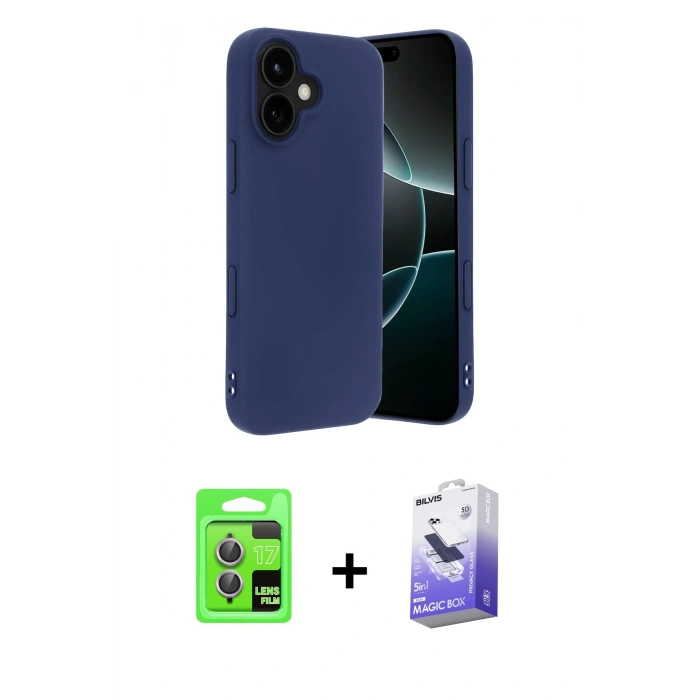 MARSİLYAN™- iPhone 17 Kılıf Kozmos Yansıma Özel Seri - Siyah Bilvis 5in1 5D Magic Hayalet Cam Ekran Koruyucu + Raze Metal Kamera Lens - AKMR