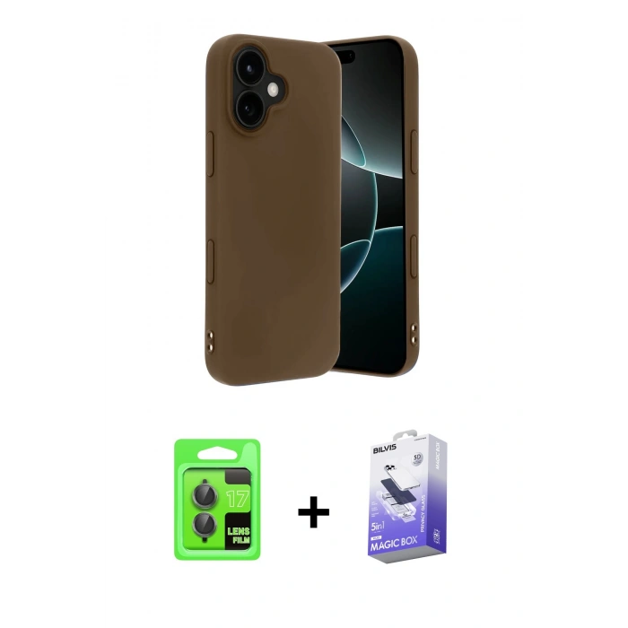 MARSİLYAN™- iPhone 17 Kılıf Kozmos Yansıma Özel Seri - Siyah Bilvis 5in1 5D Magic Hayalet Cam Ekran Koruyucu + Raze Metal Kamera Lens - GI
